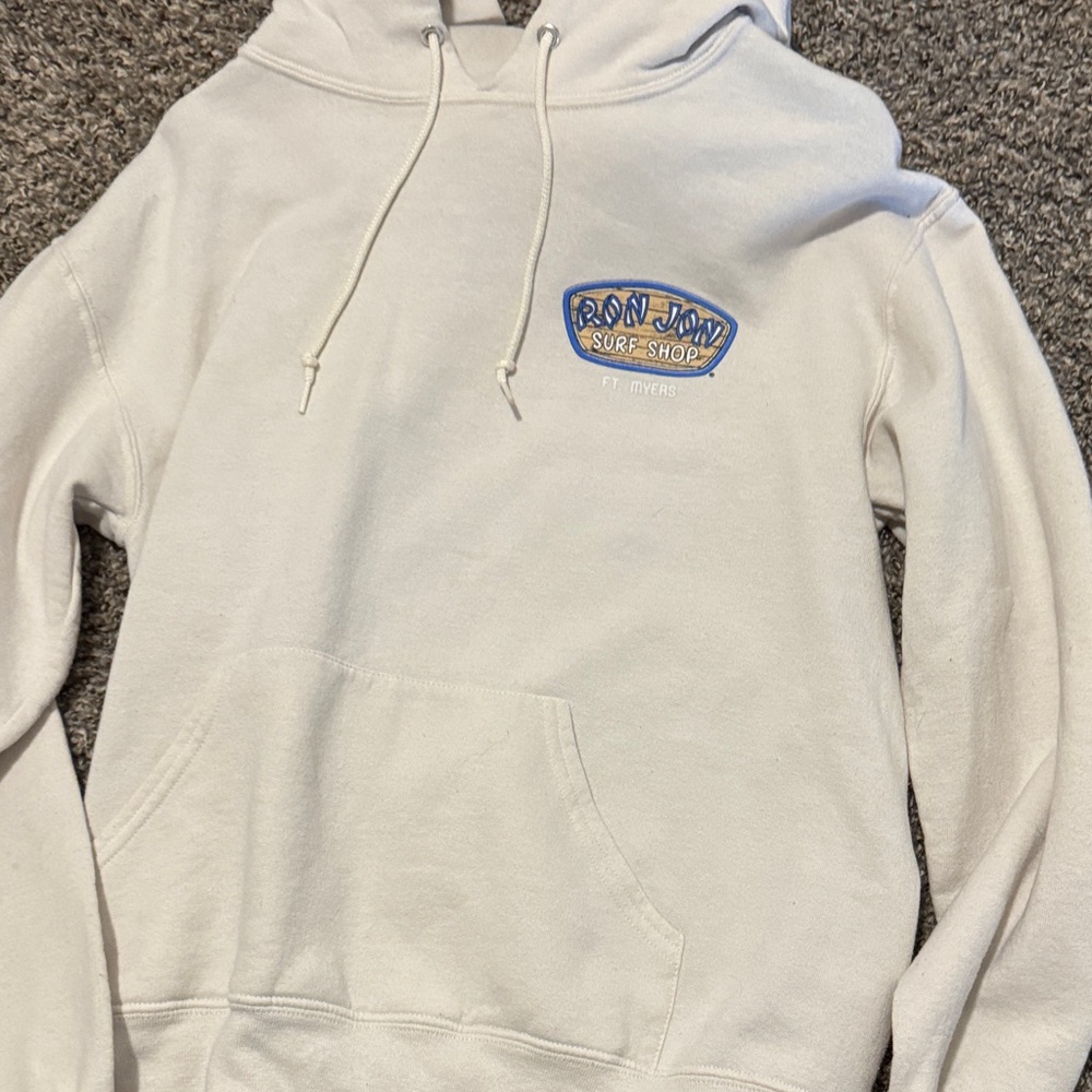 Ron Jon White Hoodie with Blue Logo